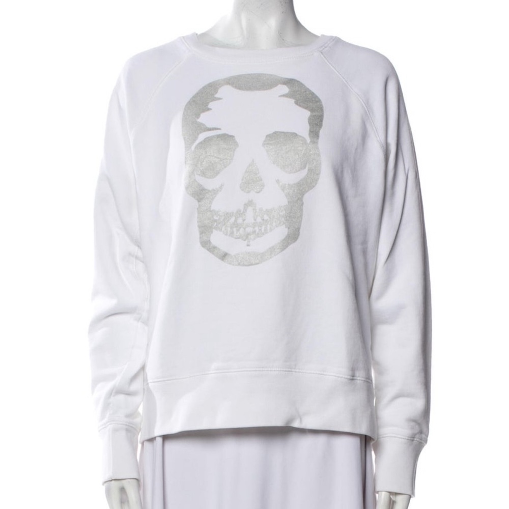 Zadig & Voltaire White Crewneck with Silver Skull